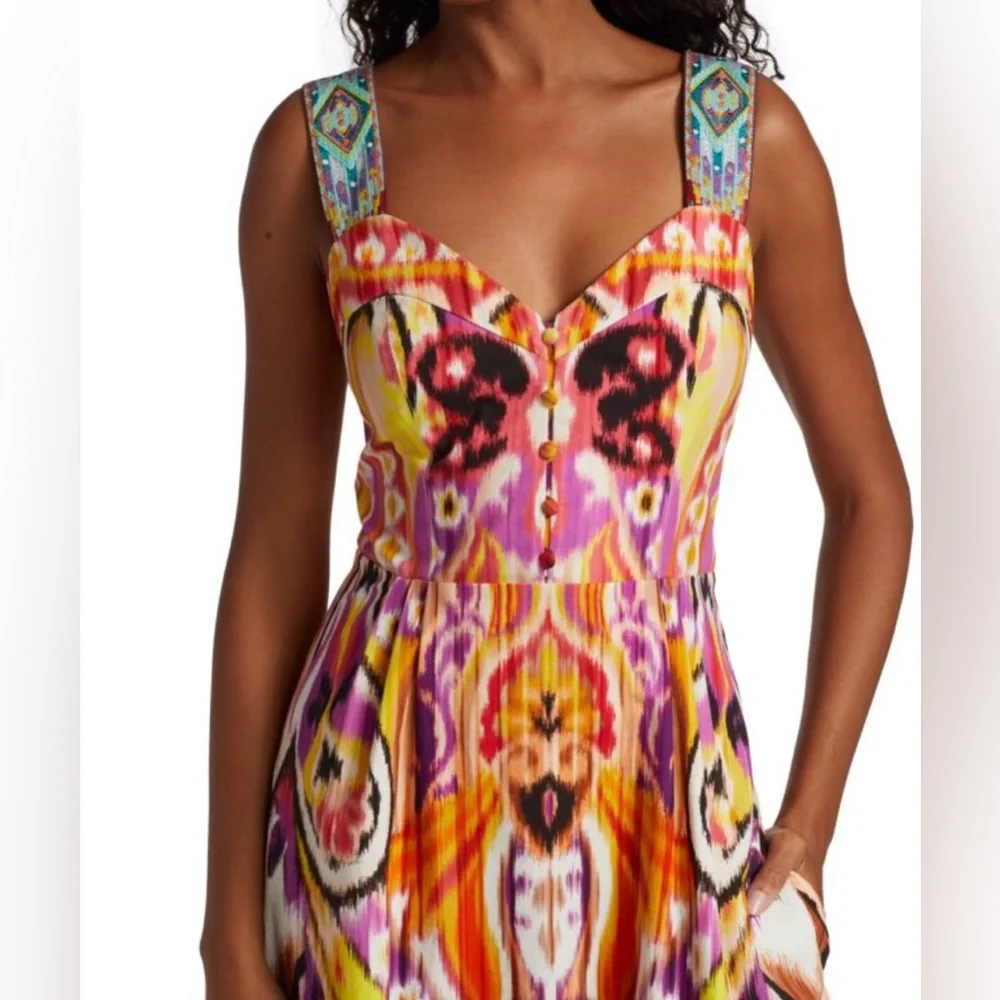 ETRO FUCHSIA IKAT RIBBON STRAP MIDI DRESS SIZE EU 40 - Picture 4 of 13